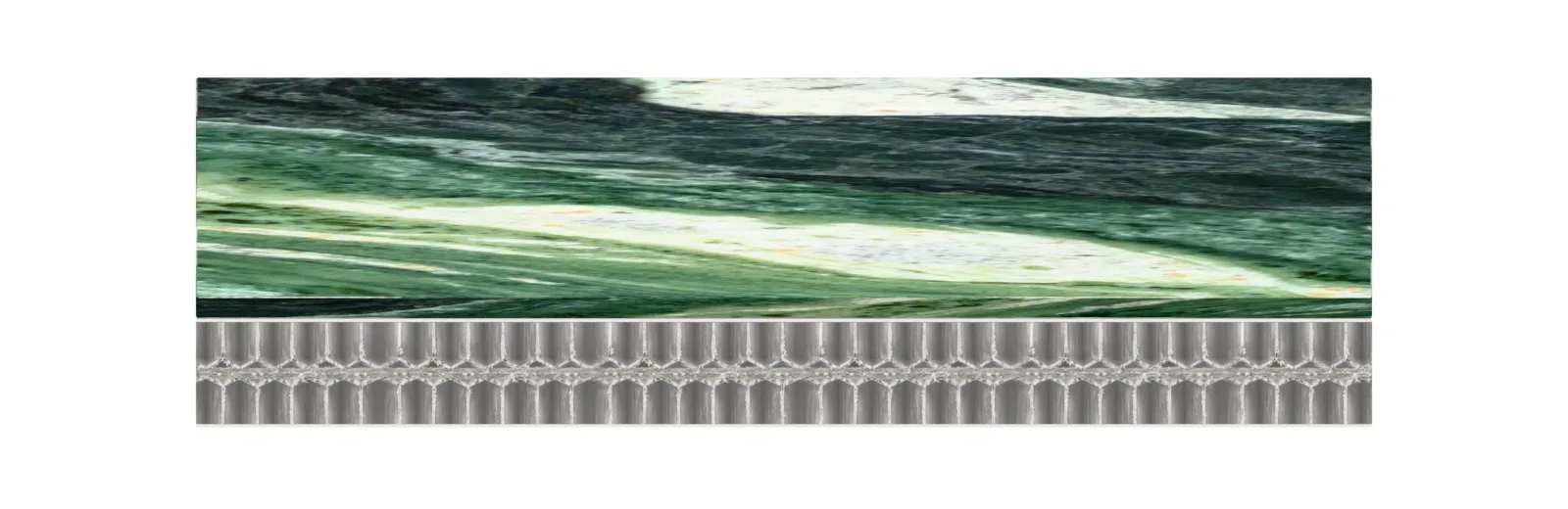 Edge of an Aerostone panel: the stone at the front and the honeycomb core behind, growing from 10 to 30 mm.